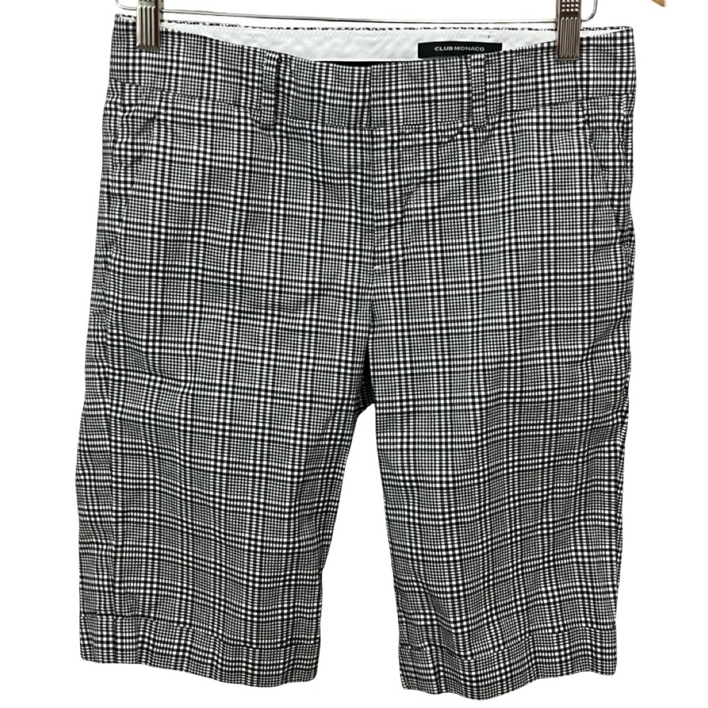 Club Monaco Women's Black White Glen Plaid Tailored Bermuda Shorts‎ Size 4